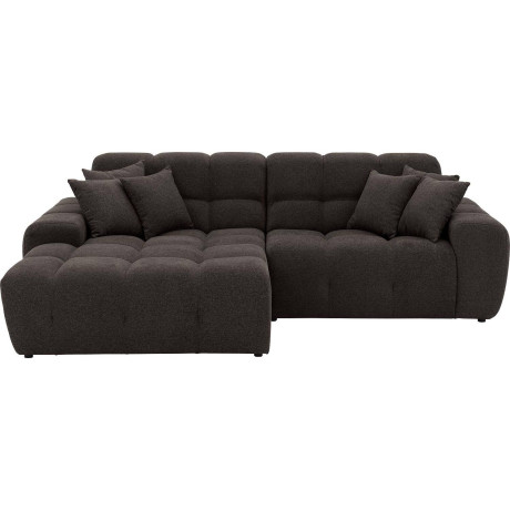 Goossens Excellent Bank Kubus - 30 X 30 Cm Stiksel donkerbruin, stof, 1,5-zits, modern design met chaise longue links