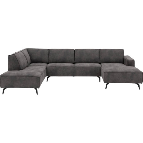 Goossens Hoekbank Hercules donkergrijs, microvezel, 2-zits, modern design met ligelement links