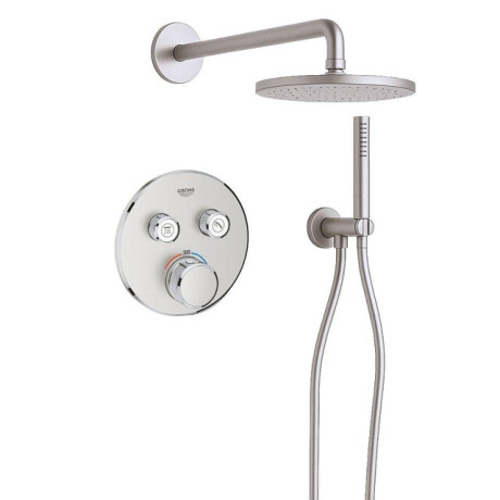 Grohe - Adema Rise Regendoucheset - rond - wandaansluitbocht met handdouchehouder - gladde doucheslang - staafhanddouche - wandarm - 25cm hoofddouche - Grohe SmartControl inbouwthermostaat - chroom SW1244351/SW104917/SW105953