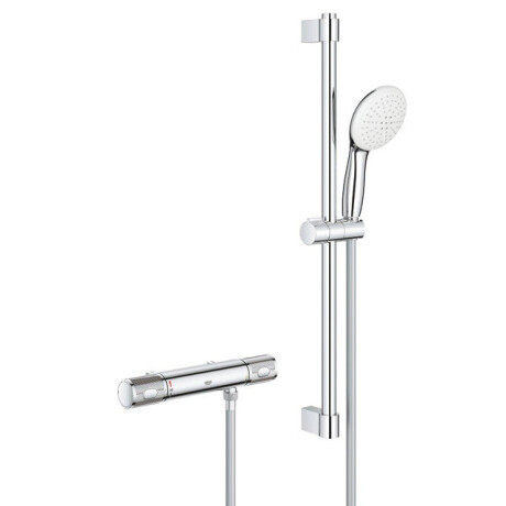 GROHE Grohtherm 1000 Performance Doucheset - thermostatische douchekraan - met glijstangset - 60cm - ronde handdouche - 2 straalsoorten - gladde doucheslang - chroom 34837001