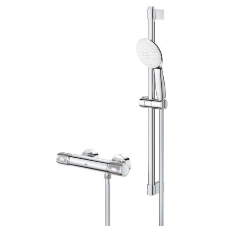 GROHE Grohtherm 1000 Performance Doucheset - thermostatische douchekraan - met rozetten - met glijstangset - 60cm - ronde handdouche - 2 straalsoorten - gladde doucheslang - chroom 34834001