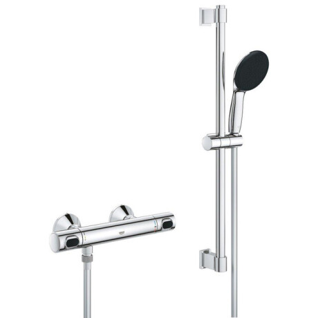 GROHE Precision Flow Doucheset - thermostatische douchekraan - met glijstangset - 60cm - ronde handdouche - 1 straalsoort - gladde doucheslang - chroom 34800001