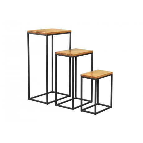 Home affaire Bijzettafel 3-delige set Metalen poten, eiken massief houten plaat (set, 3 stuks)