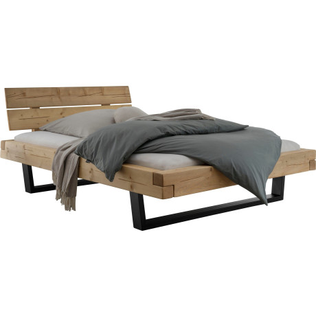 Home affaire Massief houten ledikant Ultima van hout in balk-look met metalen sleepoot