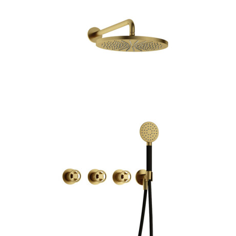 Hotbath Cobber IBSW70 Regendoucheset inbouw - 38.5cm wandarm - 30cm ronde hoofddouche - 3 standen handdouche - Geborsteld messing PVD IBSW70BBP15