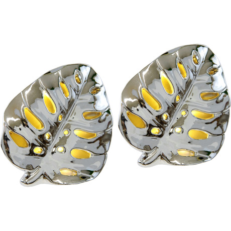 I.GE.A. Decoratief figuur LED-decoratieblad van keramiek Decoratief object, beeld, cadeau-idee 2-delige set, zilver (2 stuks)