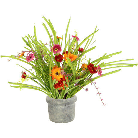 I.GE.A. Kunstbloem Bloemenstruik In pot bloeibund kunstgrasstruik met kunstbloemen (1 stuk)