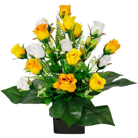I.GE.A. Kunstbloem Rozenarrangement in keramische pot bloemstuk decoratiebloemen Zijdebloemen kunstrozen rozenboeket bruiloftsdecoratie tafelversiering (1 stuk)