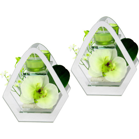 I.GE.A. Kunstplant Orchidee in het glas met waxinelichtje (set, 2 stuks)