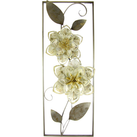 I.GE.A. Wanddecoratie Metaalbeeld bloemen bladeren bloem wanddecoratie wandsculptuur afbeelding 3D bloesems (1 stuk)