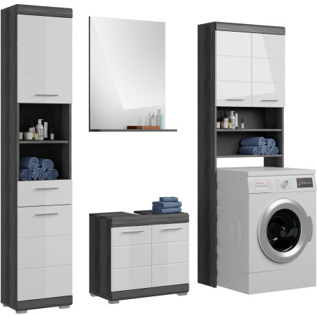 INOSIGN Badkamerserie Siena, 4-delig, bestaande uit: Hoge kast, WBU, badkamer spiegel, wasmachine ombouwkast (set, 4-delig)
