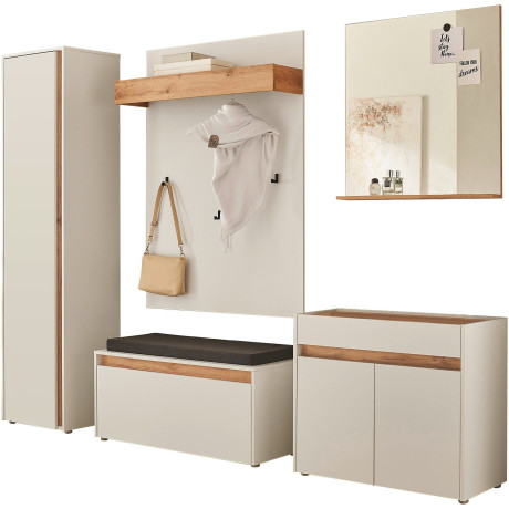 INOSIGN Halmeubelset GIRON/CiTY, moderne Garderobe, Komplettset mit viel Stauraum bevat kast, commode, spiegel, paneel & schoenenbank + zitkussen (complete set, 5 stuks)
