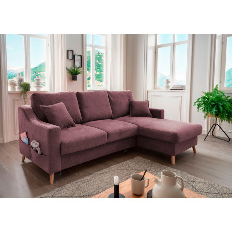 INOSIGN Hoekbank Valentina L-vorm 2 sierkussens, met zijvak, uittrekbare matrasbodem, bedbox