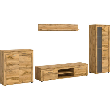 INOSIGN Wandmeubel Aosta, Breedte 330cm, bestaand uit Highboard, Lowboard, Wandplank, Vitrine (4 stuks)