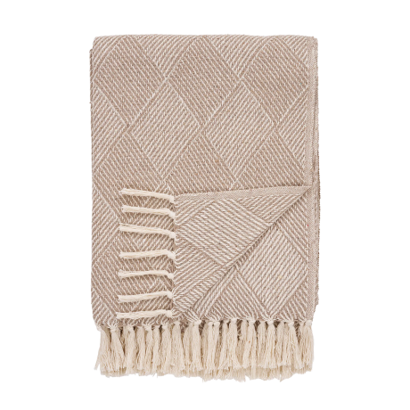 Ivory plaid beige met franjes - 180 x 130 cm