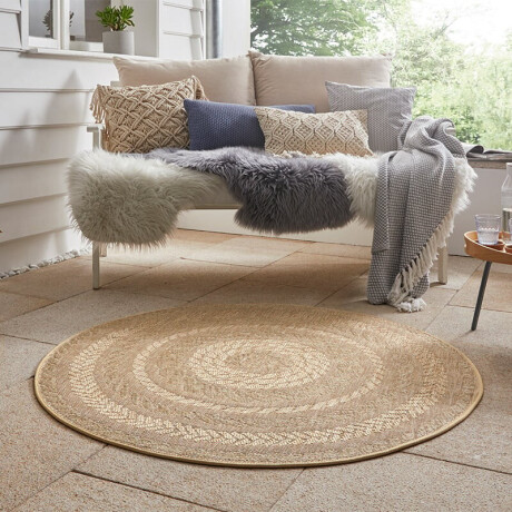 Jute Buitenkleed Woods Rond Beige Ø 200 Cm Laagpolig NORTHRUGS - Dekbed-Discounter.nl