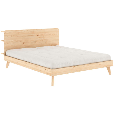 Karup Bedframe RETREAT BED van massief grenen met lattenbodem, hoofdbord met 3 legplanken