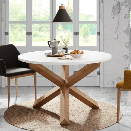 Kave Home Ronde Eettafel 'Lotus' 120cm, kleur Wit/Eiken
