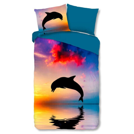 Kinderdekbedovertrek Katoen - 140x200 cm Blauw/ Paars - Dessin: Dieren - Good Morning - Dekbed-Discounter.nl