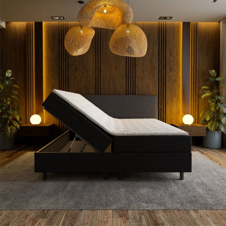 2-Persoons Boxspring met opbergruimte Hotel - Zwart 180x200 cm - Pocketvering - Inclusief Topper - Dekbed-Discounter.nl