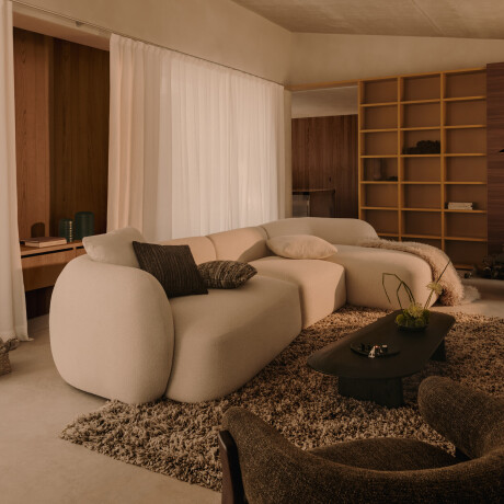 Kave Home 4-zits Loungebank 'Martina' Rechts, Structuurstof, kleur Ecru