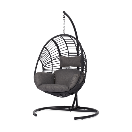 Mason rotan hangstoel zwart - Met zitkussens