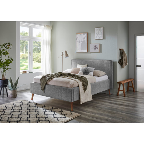 meise.möbel Gestoffeerd bed Riva met eikenkleurige houten poten, naar keuze met bedkist en lattenbodem