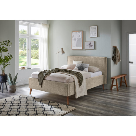 meise.möbel Gestoffeerd bed Riva met eikenkleurige houten poten, naar keuze met bedkist en lattenbodem
