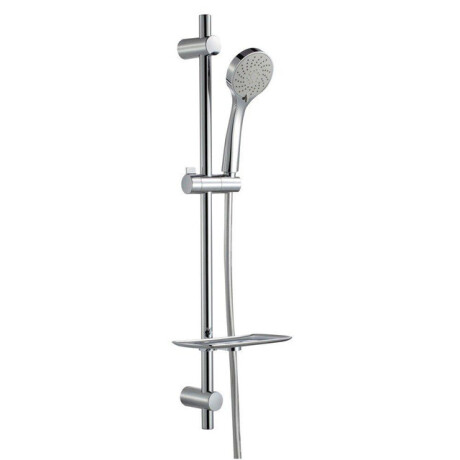 Nemo Spring Caluso douchestangset compleet met bevestigingen aanpasbaar 3 jets met glijstuk met zeepbakje verchroomd S0813+T0301XD0301+HOSE 1.75