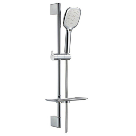 Nemo Spring Poggio douchestangset compleet 650 mm met bevestigingen 3 jets met glijstuk gladde kunststofflexibel met zeepbakje verchroomd S1013+T0201+D0301+HOSE 1.75