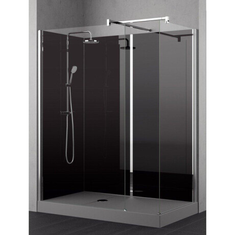 Nemo Stock Vidrio inloopdouche - 170x80x195cm - zwarte achterwand - inclusief douchebak grijs - met garnituur - zwart/chroom RNAA17080HH-H