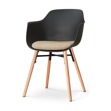 Nena-Liz eetkamerstoel zwart met nougatbruin zitkussen - houten onderstel