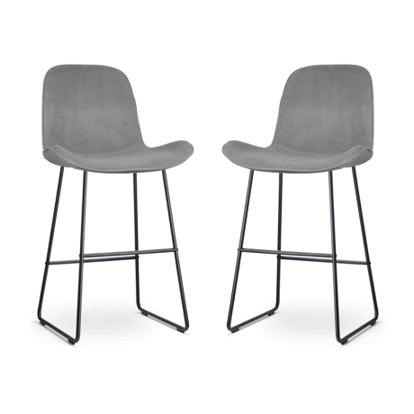 Nino-Fé barkruk velvet grijs - zwart onderstel - 75 cm - set van 2