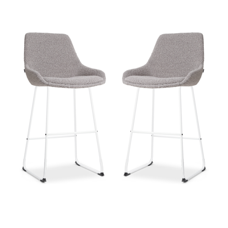 Nino-Isa barkruk bouclé taupe - wit onderstel - 75 cm - set van 2