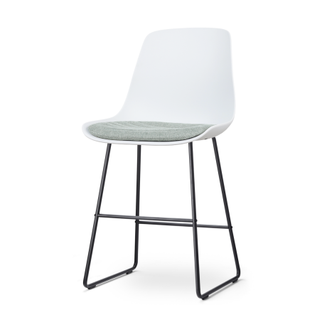 Nino-Liv barkruk wit met zacht groen zitkussen - zwart onderstel - 65 cm