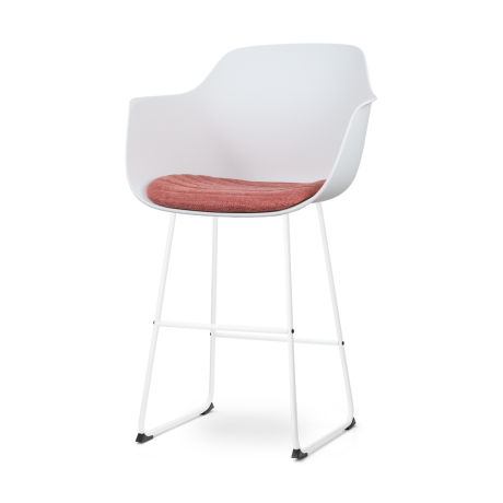 Nino-Liz barkruk wit met terracotta rood zitkussen - wit onderstel - 75 cm