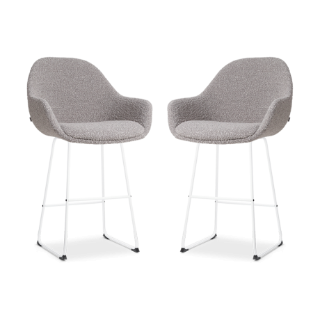 Nino-Mae barkruk bouclé taupe - wit onderstel - 65 cm - set van 2