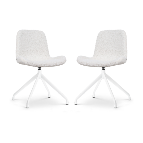 Nola-Fé draaibare eetkamerstoel teddy gebroken wit - wit onderstel - set van 2