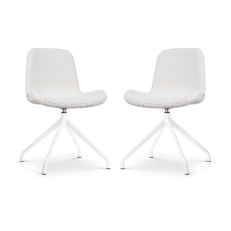 Nola-Fé draaibare eetkamerstoel teddy gebroken wit - wit onderstel - set van 2