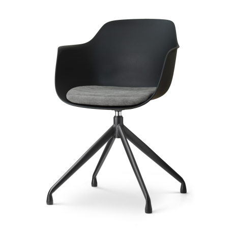 Nola-Liz draaibare eetkamerstoel zwart met zeegrijs zitkussen - zwart onderstel