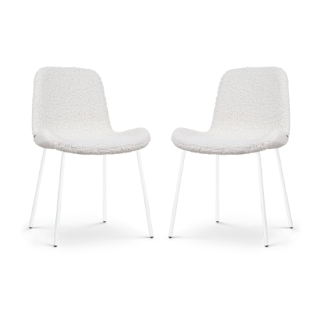 Nora-Fé eetkamerstoel teddy gebroken wit - wit onderstel - set van 2