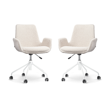 Nout-Eef bureaustoel bouclé beige - wit onderstel - set van 2