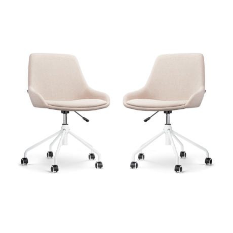 Nout-Isa bureaustoel beige - wit onderstel - set van 2