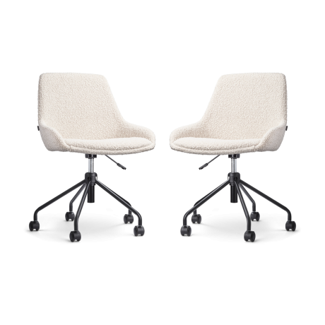 Nout-Isa bureaustoel bouclé beige - zwart onderstel - set van 2
