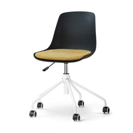 Nout-Liv eetkamerstoel zwart met warm oker zitkussen - wit onderstel