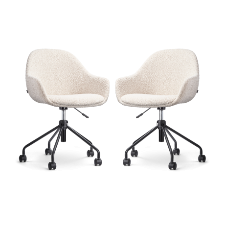 Nout-Mae bureaustoel bouclé beige - zwart onderstel - set van 2