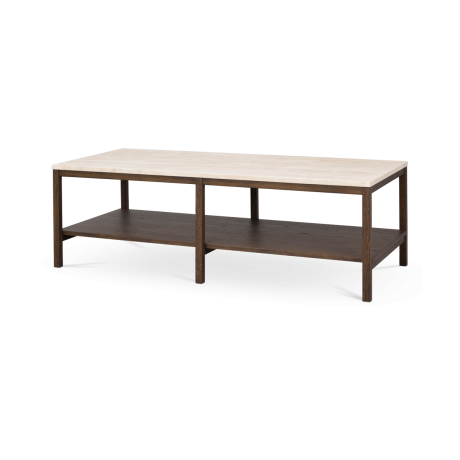 Orwel houten salontafel met travertine tafelblad - donker eiken - 140 cm