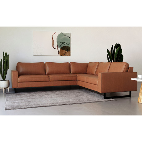 Places of Style Hoekbank Pinto, XXL, 250/290 cm, lange arm, ottomane Cord, chenille, leerlook, met bies, metalen voeten, golfondersteuning