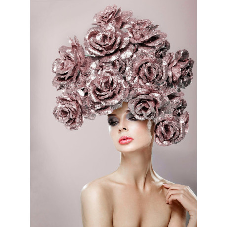 queence Artprint op acrylglas Vrouw met bloemenhoed Fine Art-print in galeriekwaliteit