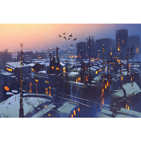 queence Artprint op linnen Stad 's nachts Premium canvasstof, handgemaakt in Duitsland